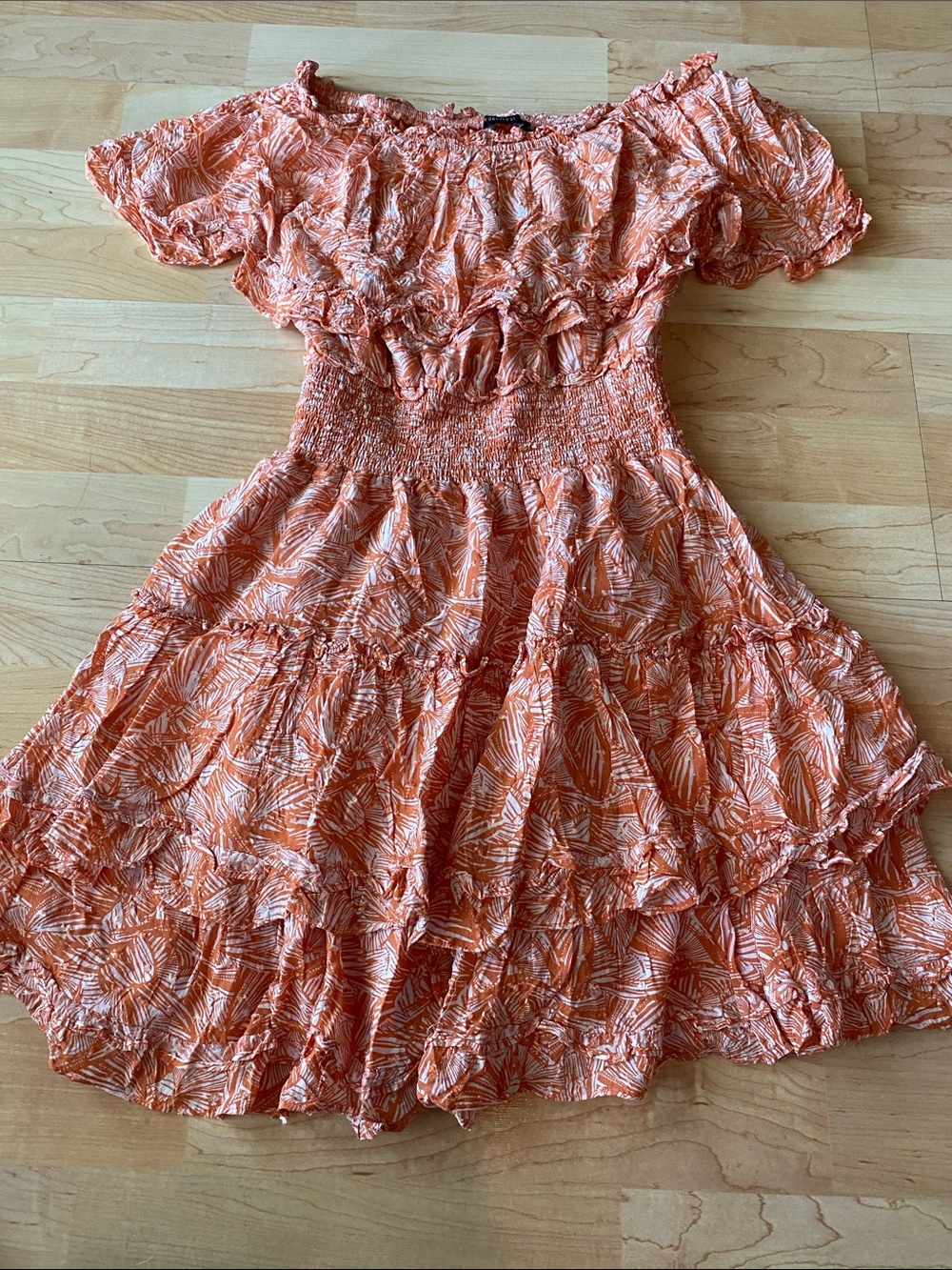 Forever 21 Orange & White Off-Shoulder Mini Dress